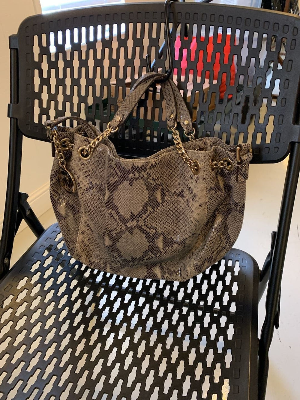 Michael Kors Jet Set Chain Python Snakeskin Embossed Shoulder Tote