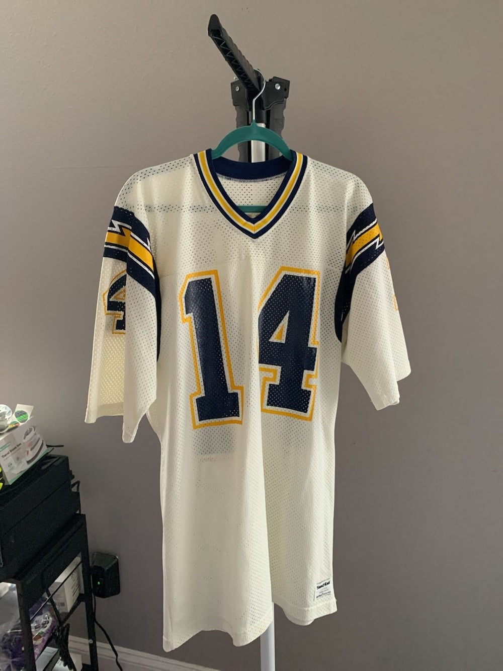 Vintage 1980s Sand-Knit Dan Fouts San Diego Chargers #14 Mesh Jersey Size Large