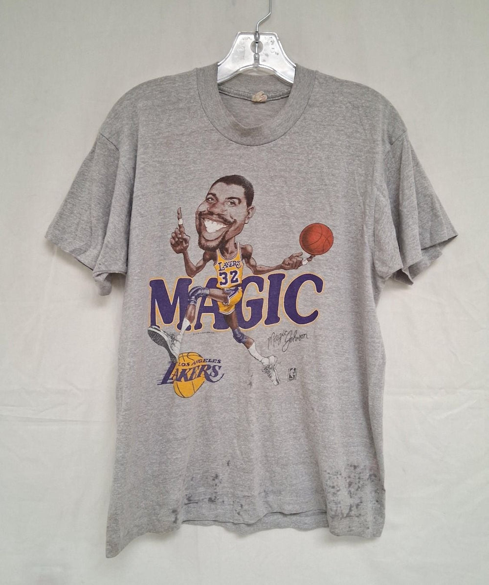 Vintage 80s Magic Johnson LA Lakers Salem Screen Printers Caricature T-Shirt Siz
