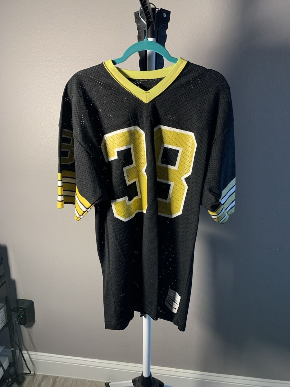 Vintage Medalist Sand-Knit Number 33 Black and Gold Mesh Football Jersey
