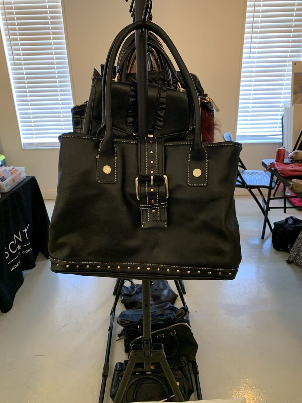 Vintage Michael by Michael Kors Black Leather Studded Buckle Handbag