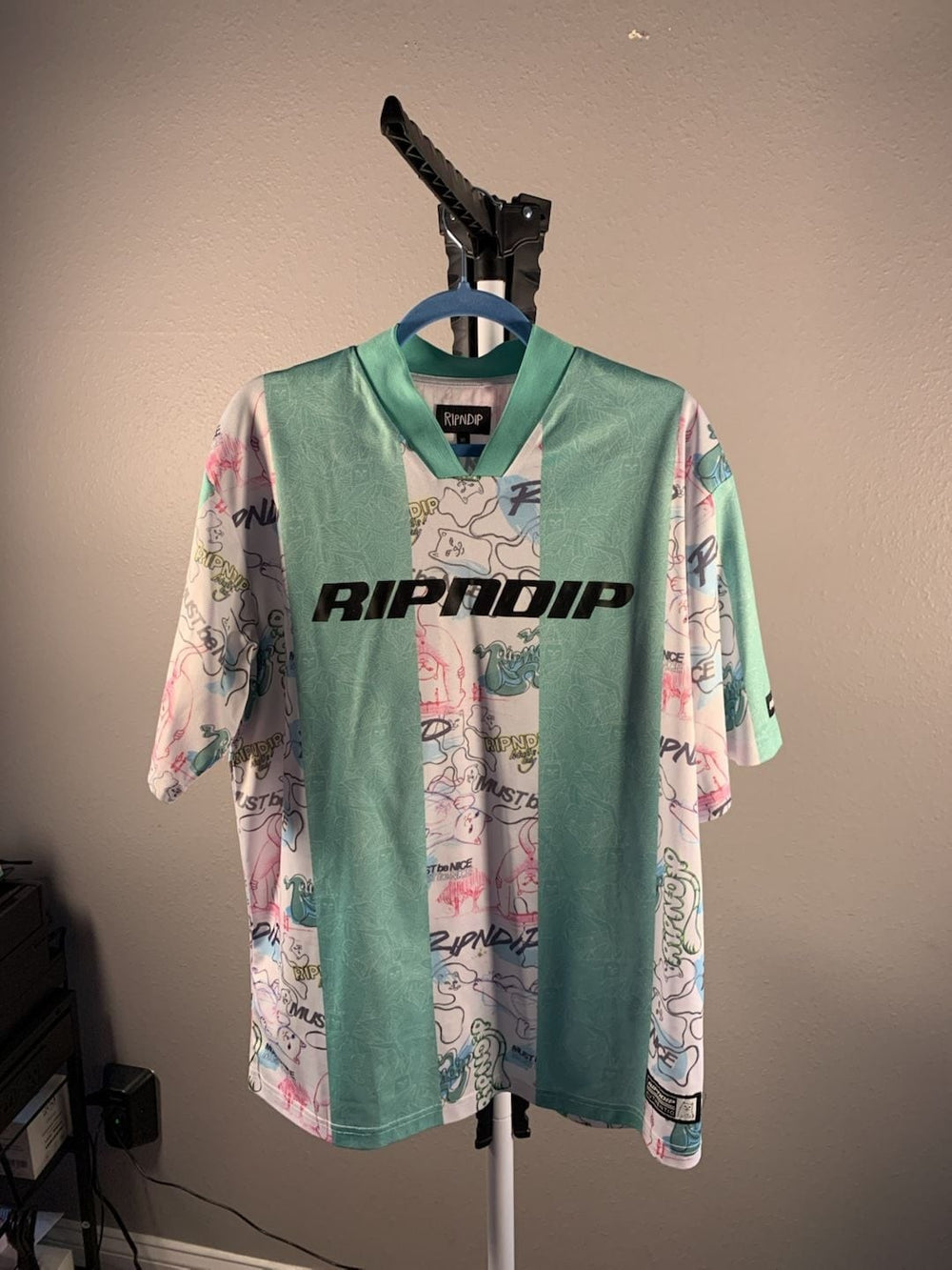 RIPNDIP Goalaso Nylon Soccer Jersey in White and Mint