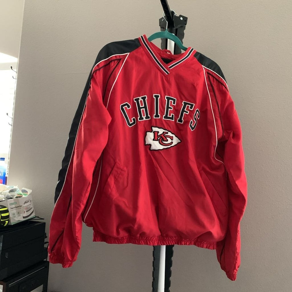 NFL Kansas City Chiefs V-Neck Pullover Windbreaker Jacket Size XL