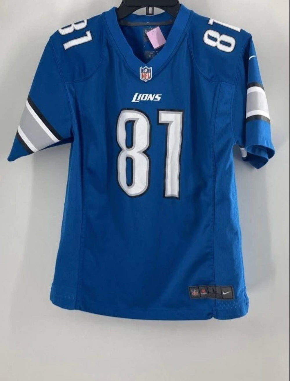 Nike Detroit Lions Calvin Johnson #81 Blue Game Jersey Youth Large