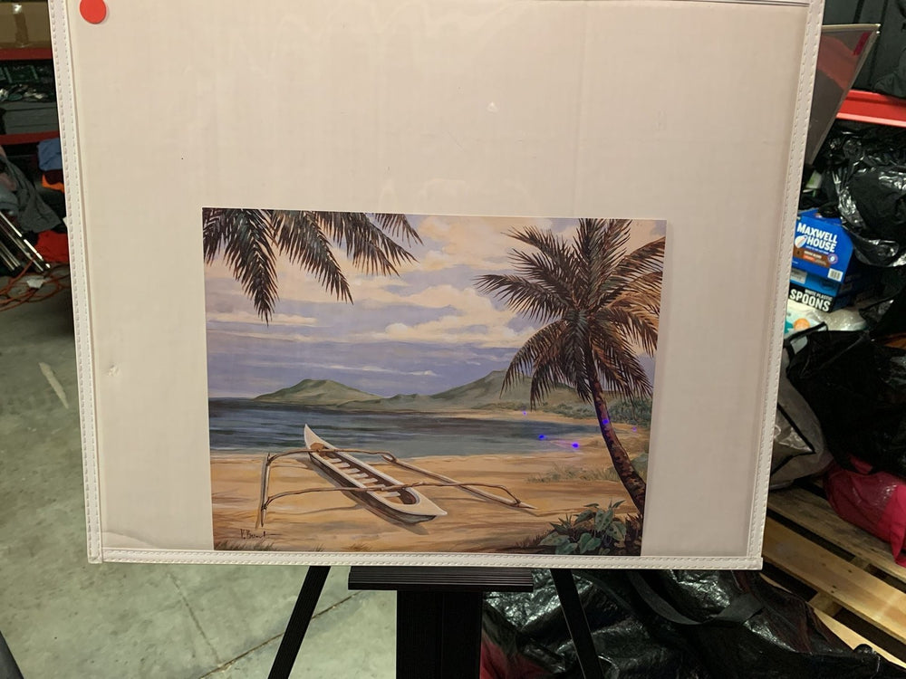 V. Brent Signed Tropical Beach Outrigger Canoe Painting