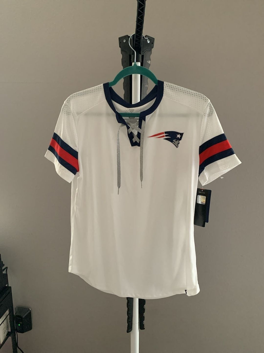 Women's New England Patriots Fanatics White Sunday Best Lace-Up T-Shirt